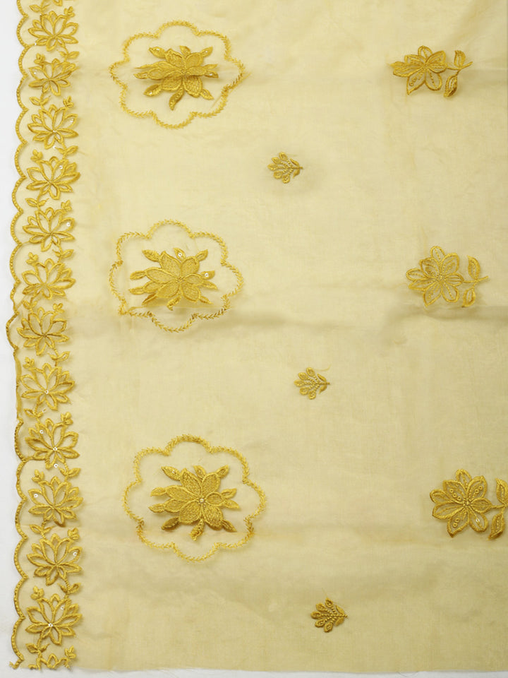 Mustard Embroidery Chanderi Unstitched Dress Material