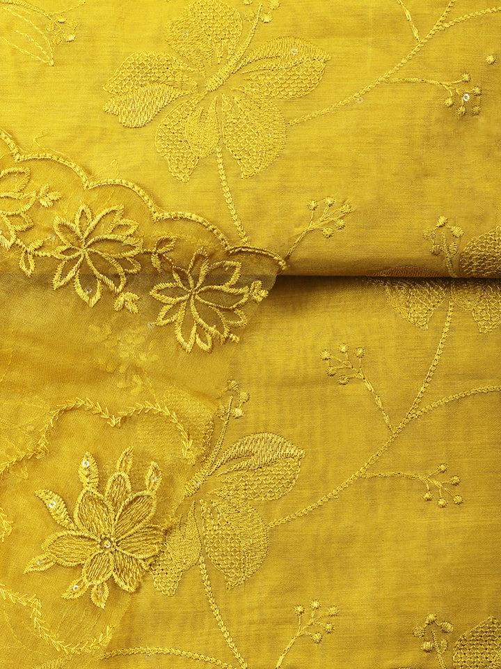 Mustard Embroidery Chanderi Unstitched Dress Material