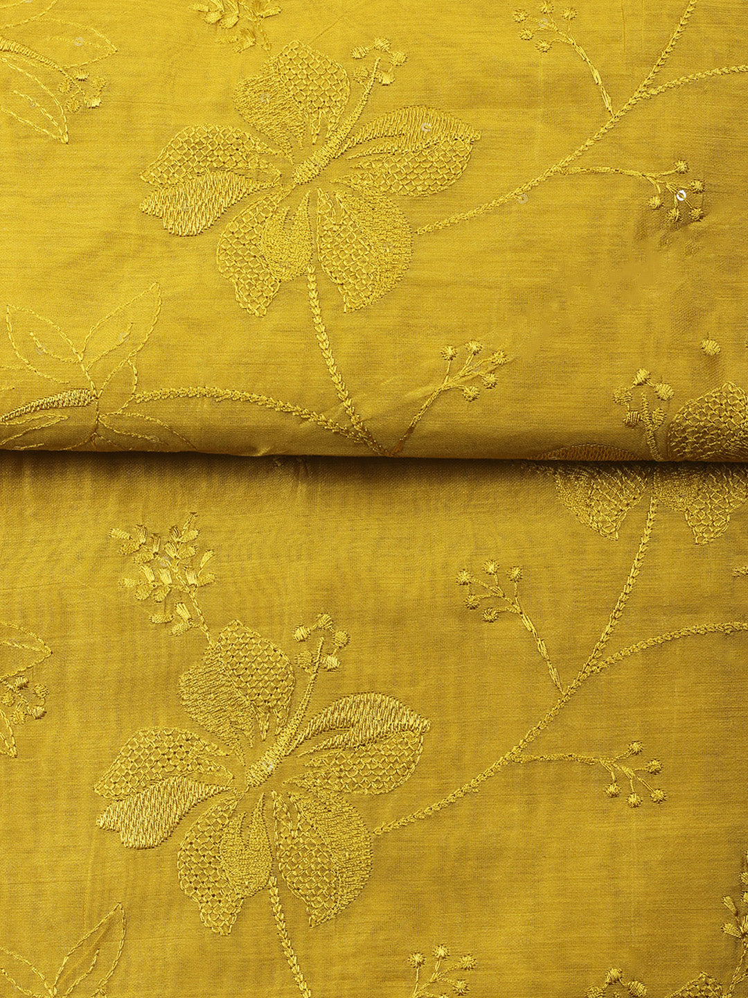 Mustard Embroidery Chanderi Unstitched Dress Material