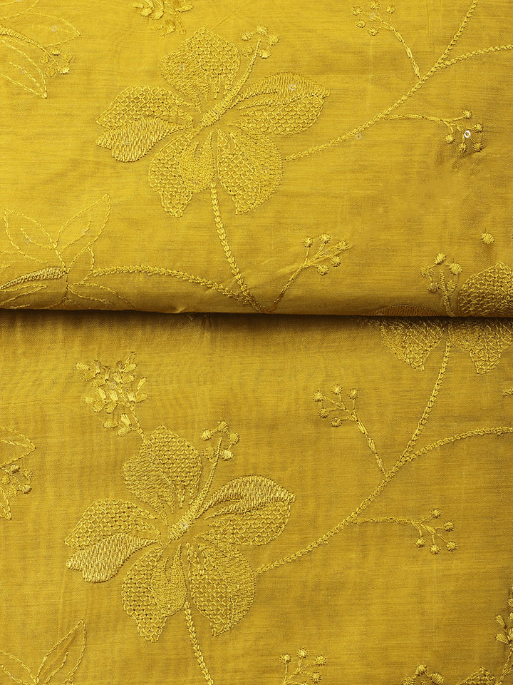 Mustard Embroidery Chanderi Unstitched Dress Material