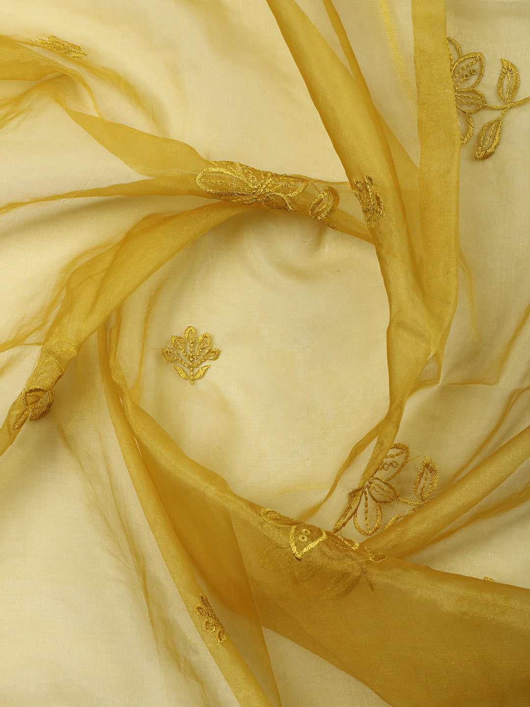 Mustard Embroidery Chanderi Unstitched Dress Material