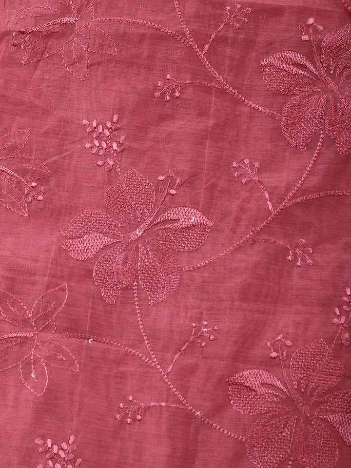 Pink Embroidery Chanderi Unstitched Dress Material