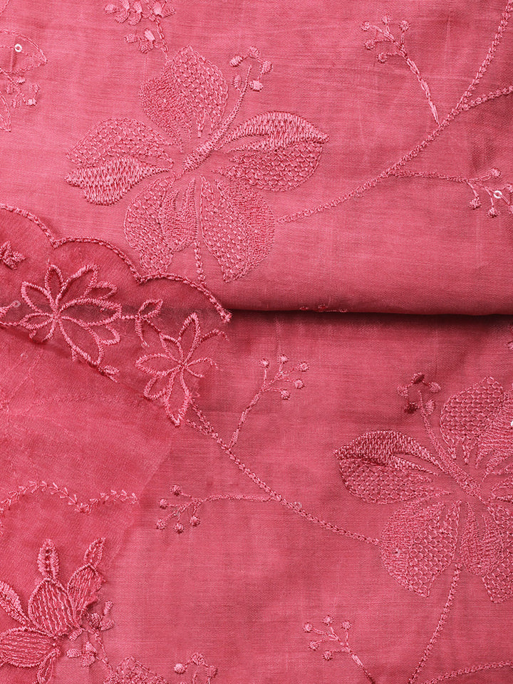 Pink Embroidery Chanderi Unstitched Dress Material