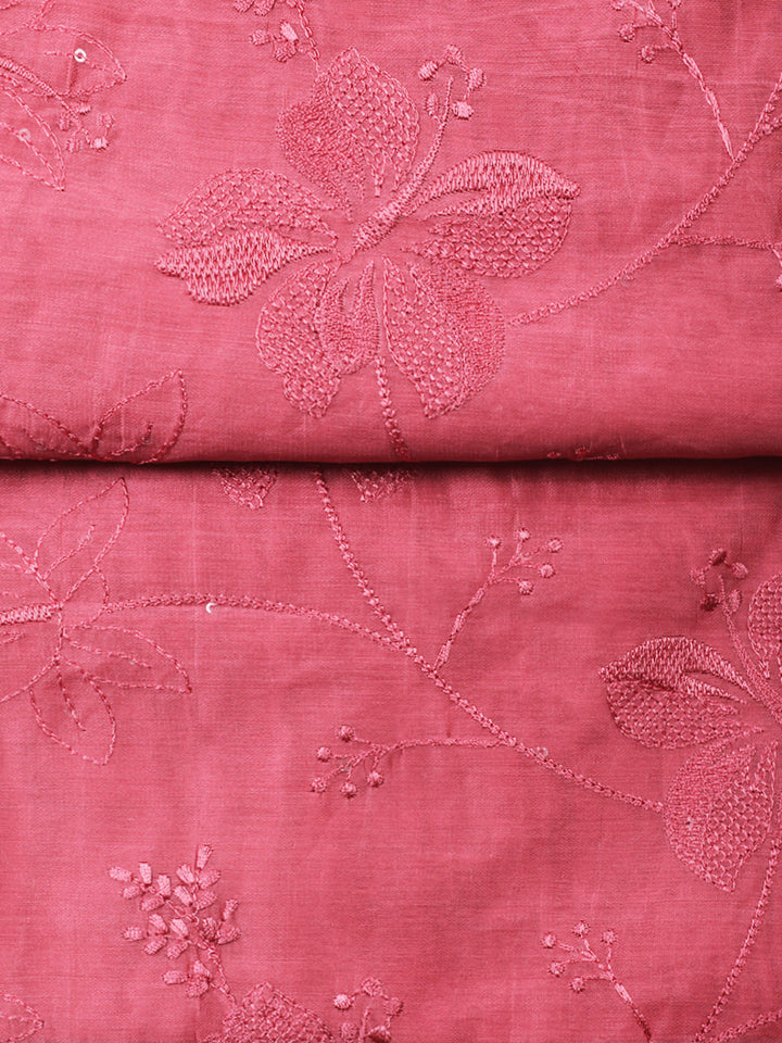 Pink Embroidery Chanderi Unstitched Dress Material
