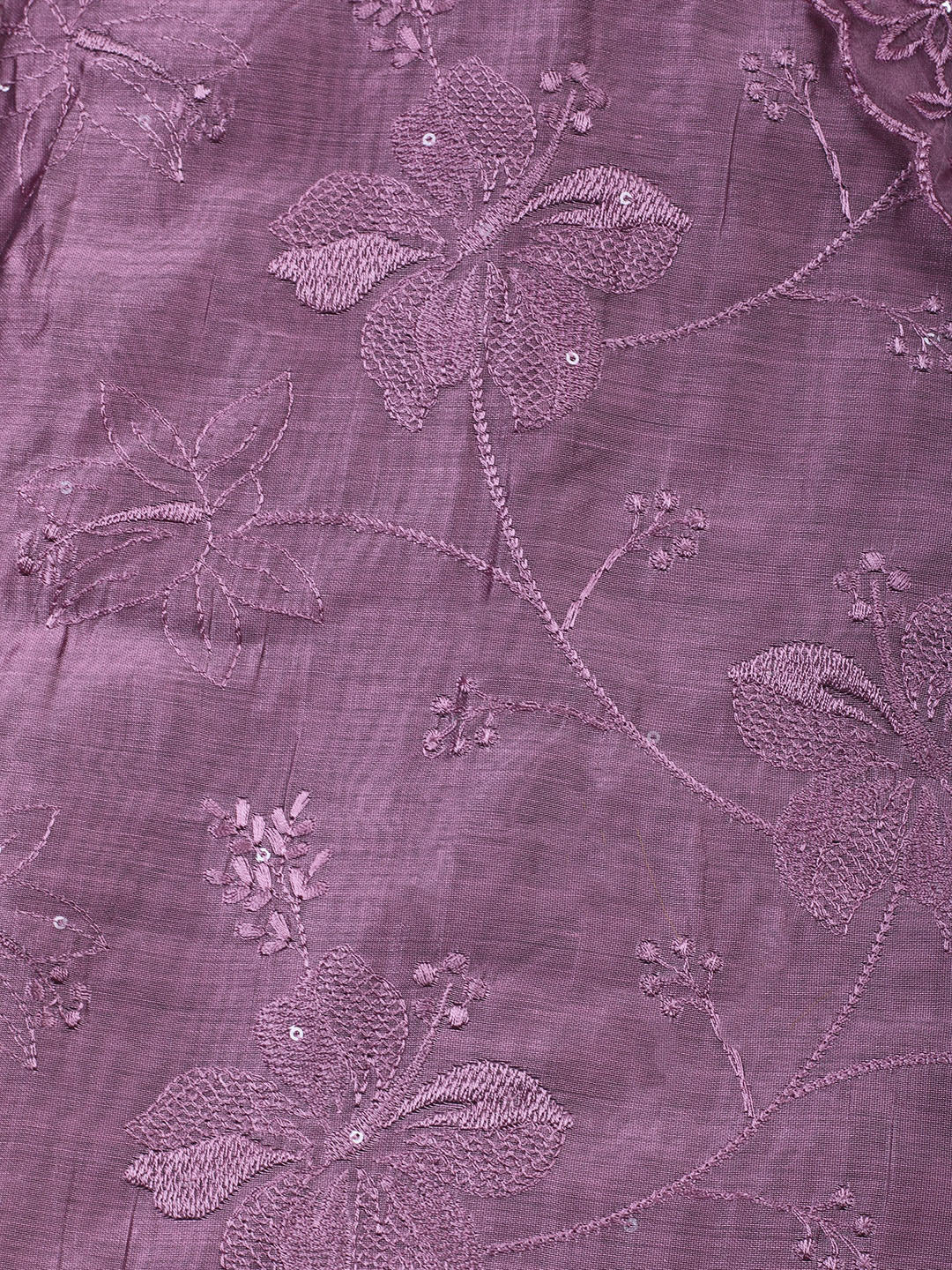 Purple Embroidery Chanderi Unstitched Dress Material