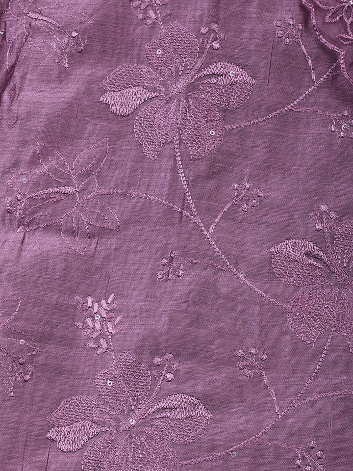 Purple Embroidery Chanderi Unstitched Dress Material