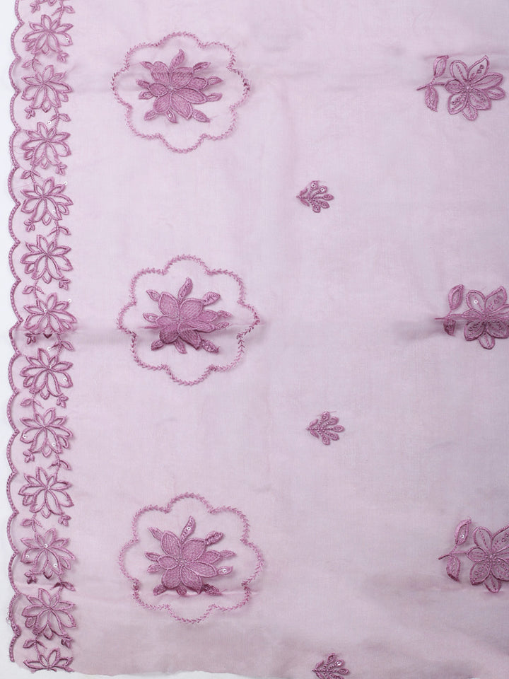 Purple Embroidery Chanderi Unstitched Dress Material