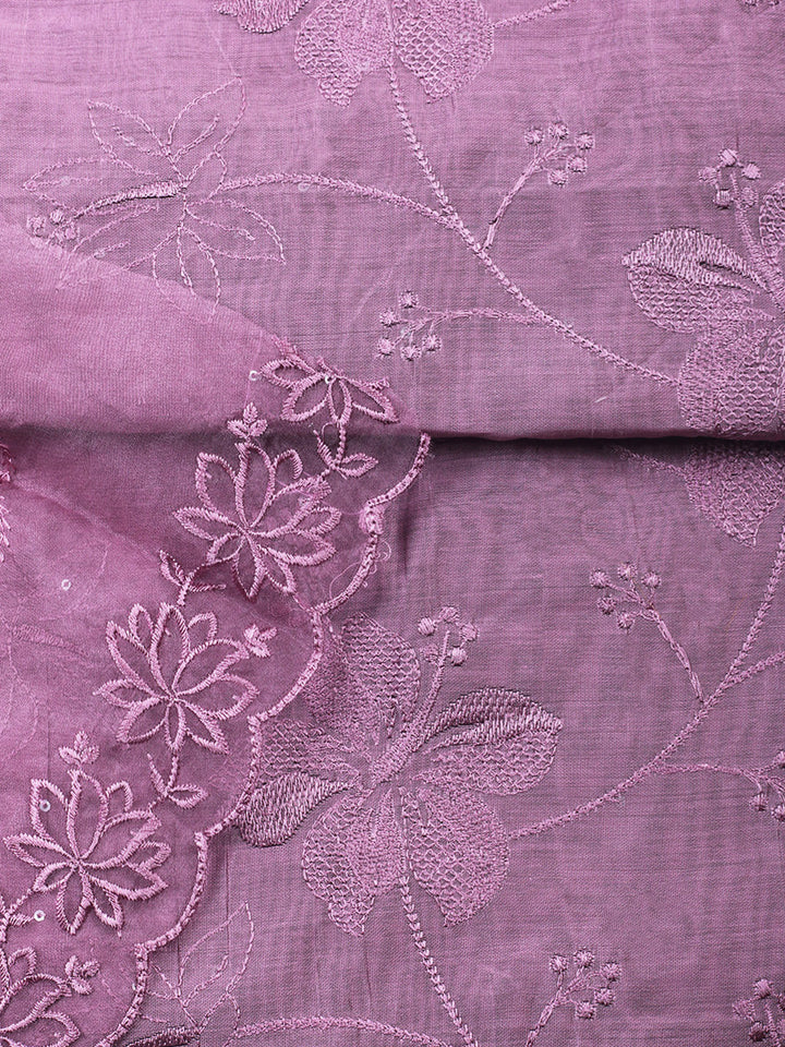 Purple Embroidery Chanderi Unstitched Dress Material