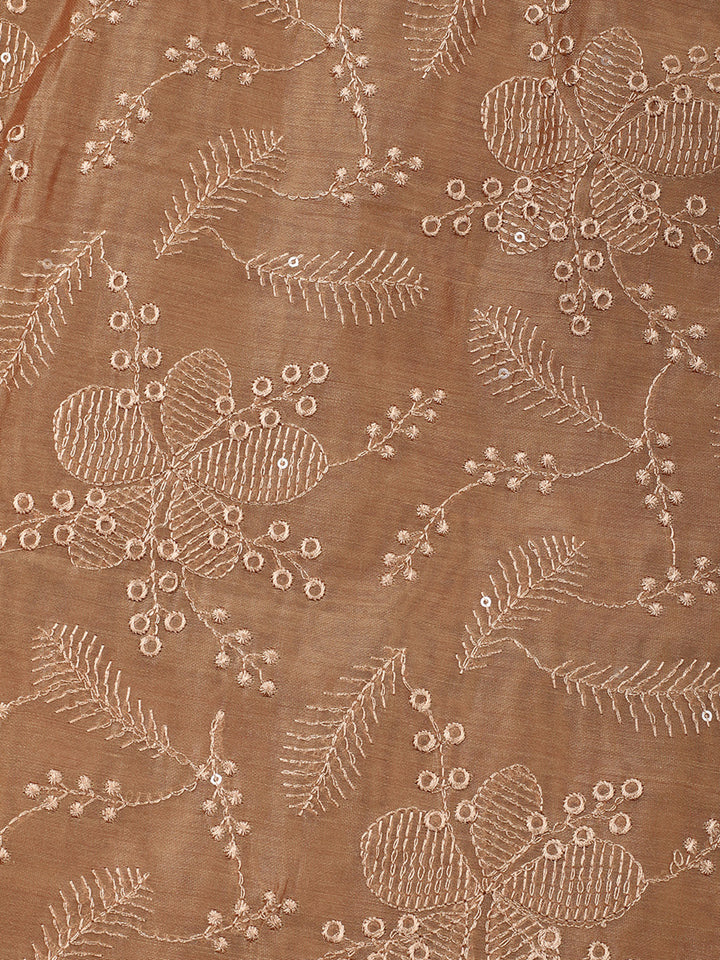 Brown Embroidery Chanderi Unstitched Dress Material