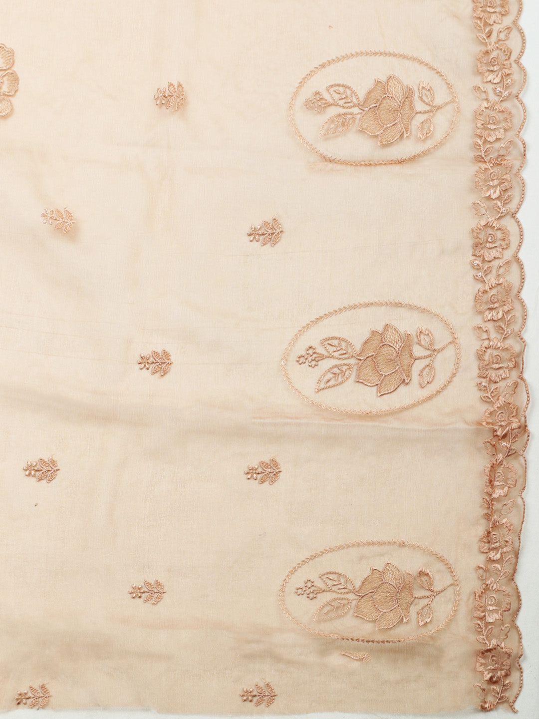 Brown Embroidery Chanderi Unstitched Dress Material