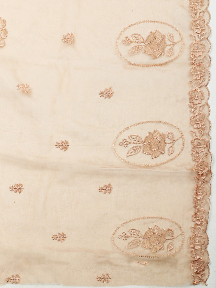 Brown Embroidery Chanderi Unstitched Dress Material