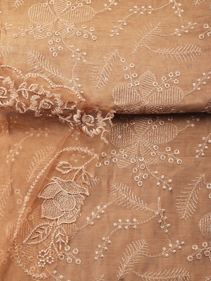 Brown Embroidery Chanderi Unstitched Dress Material