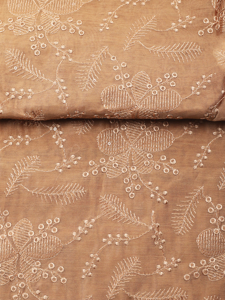 Brown Embroidery Chanderi Unstitched Dress Material