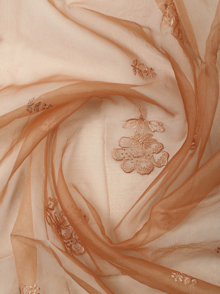 Brown Embroidery Chanderi Unstitched Dress Material