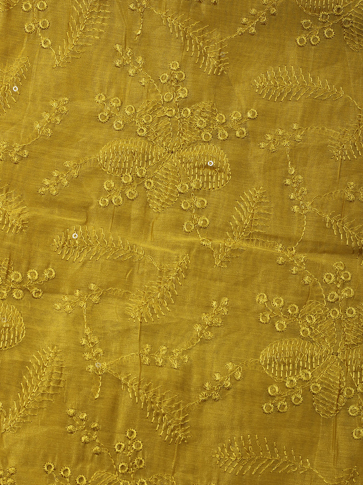 Mustard Embroidery Chanderi Unstitched Dress Material
