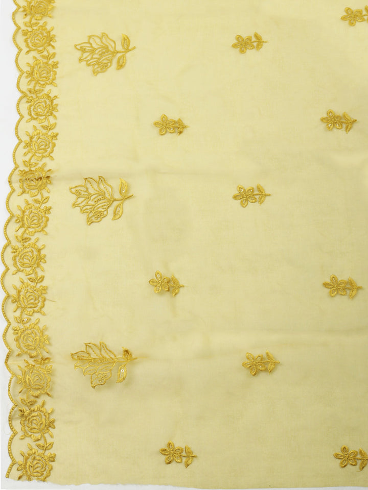 Mustard Embroidery Chanderi Unstitched Dress Material