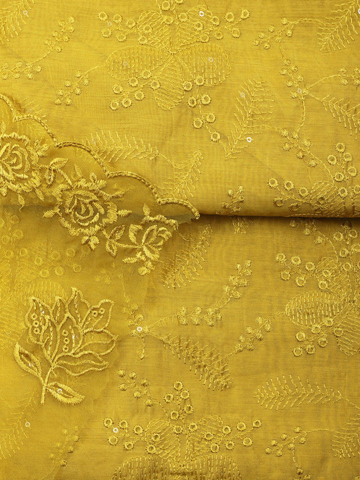 Mustard Embroidery Chanderi Unstitched Dress Material