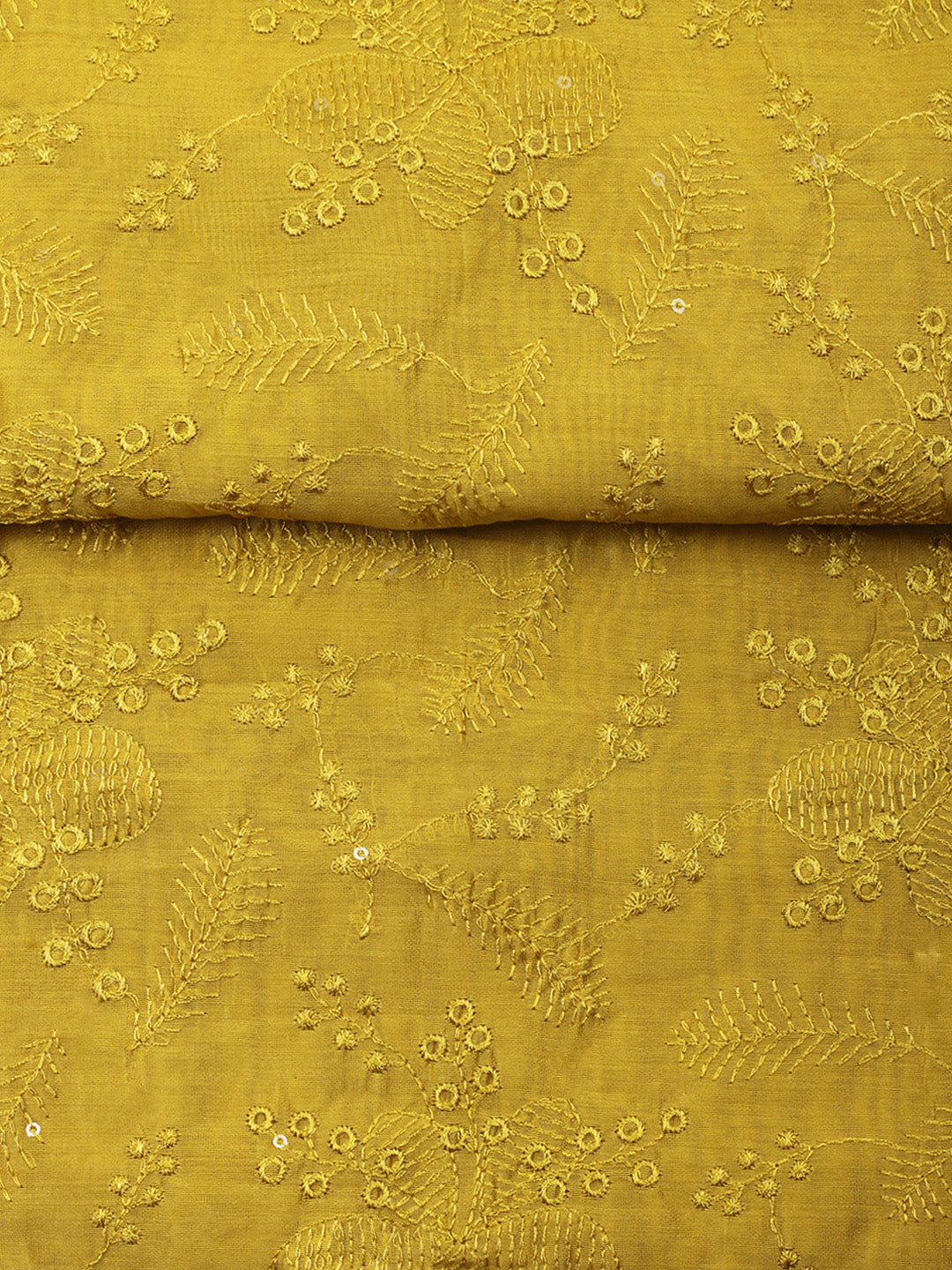 Mustard Embroidery Chanderi Unstitched Dress Material