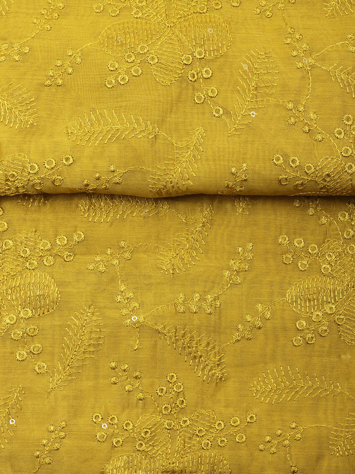 Mustard Embroidery Chanderi Unstitched Dress Material