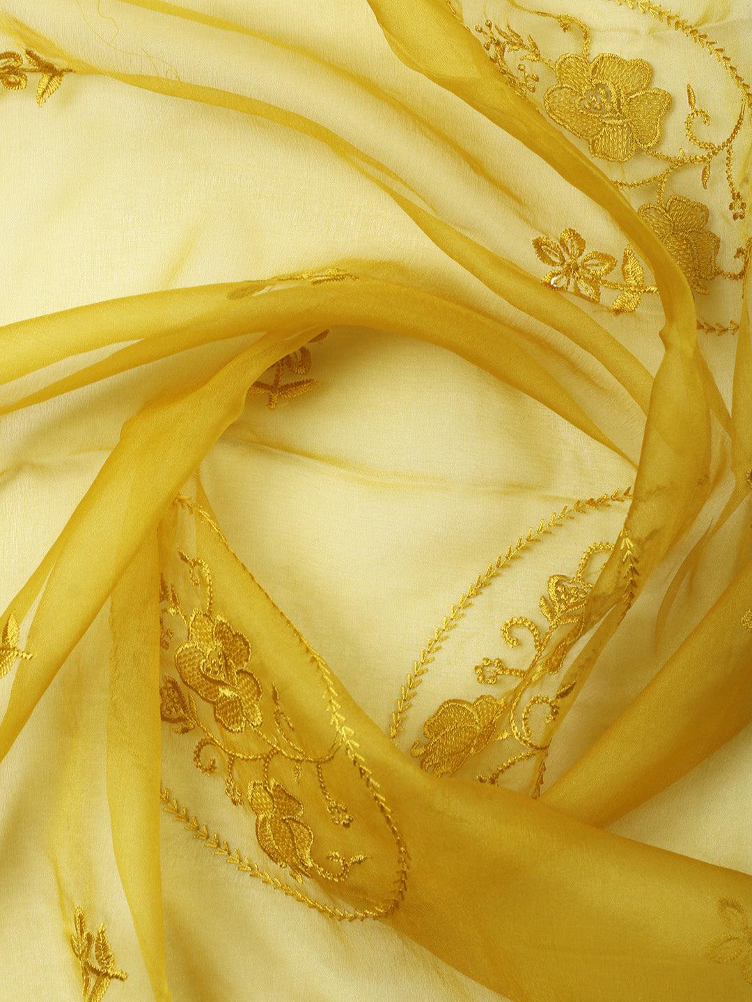 Mustard Embroidery Chanderi Unstitched Dress Material