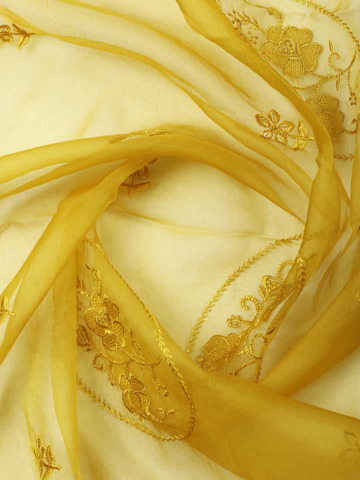Mustard Embroidery Chanderi Unstitched Dress Material