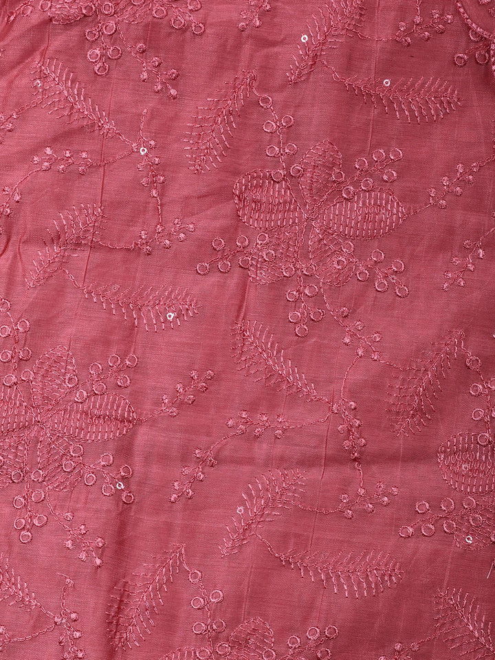 Pink Embroidery Chanderi Unstitched Dress Material