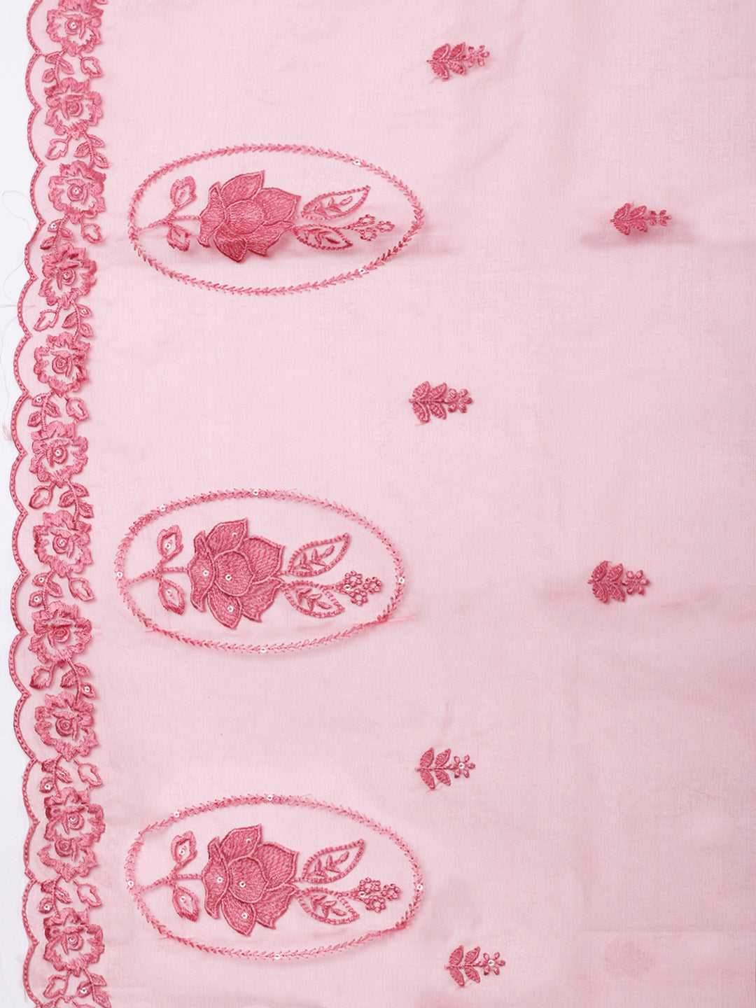 Pink Embroidery Chanderi Unstitched Dress Material