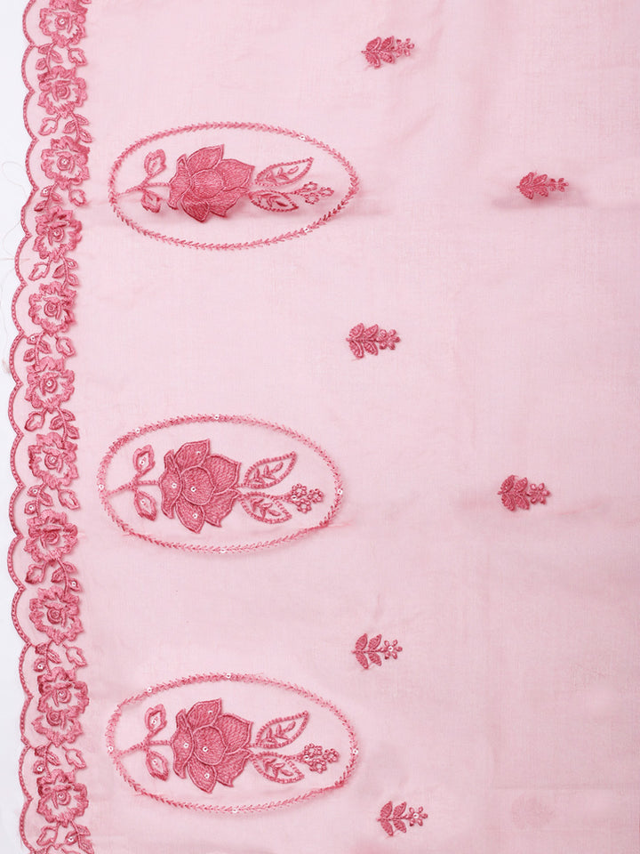 Pink Embroidery Chanderi Unstitched Dress Material