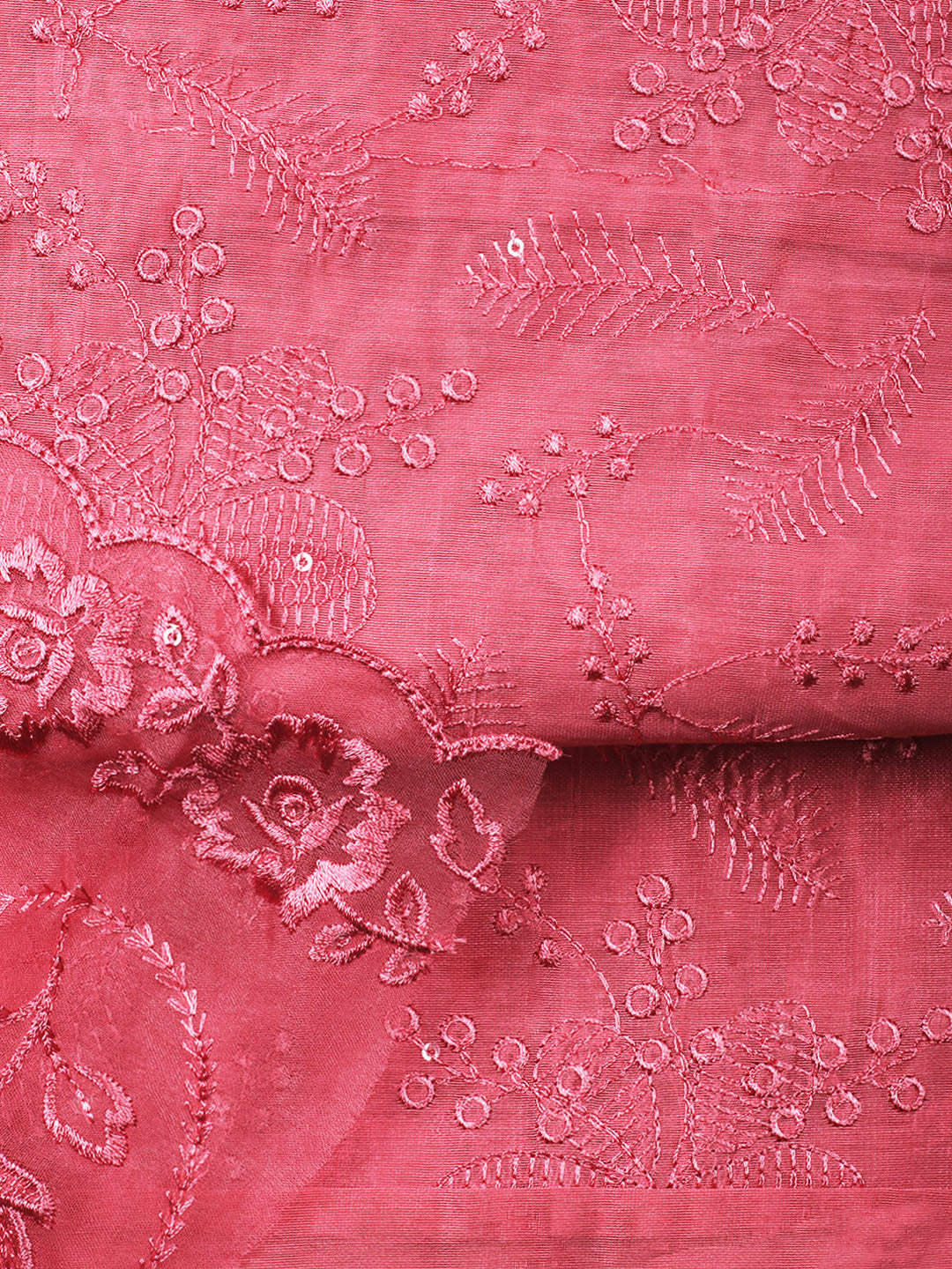 Pink Embroidery Chanderi Unstitched Dress Material