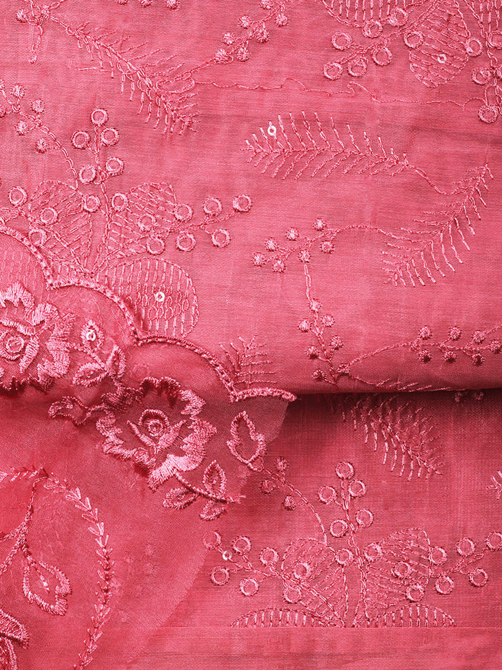Pink Embroidery Chanderi Unstitched Dress Material