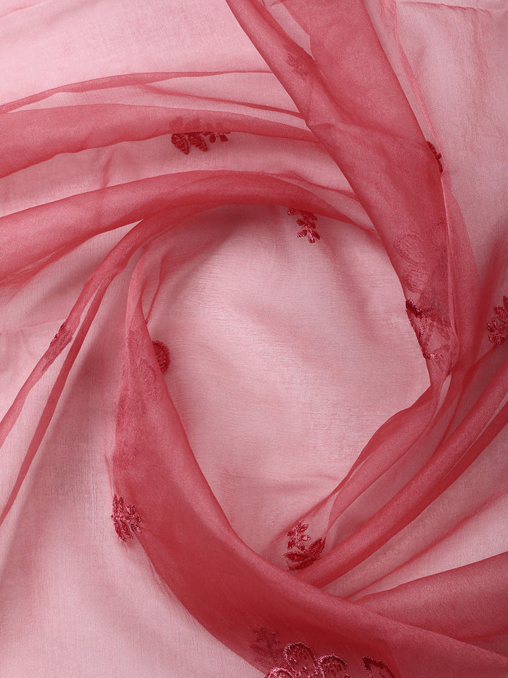 Pink Embroidery Chanderi Unstitched Dress Material