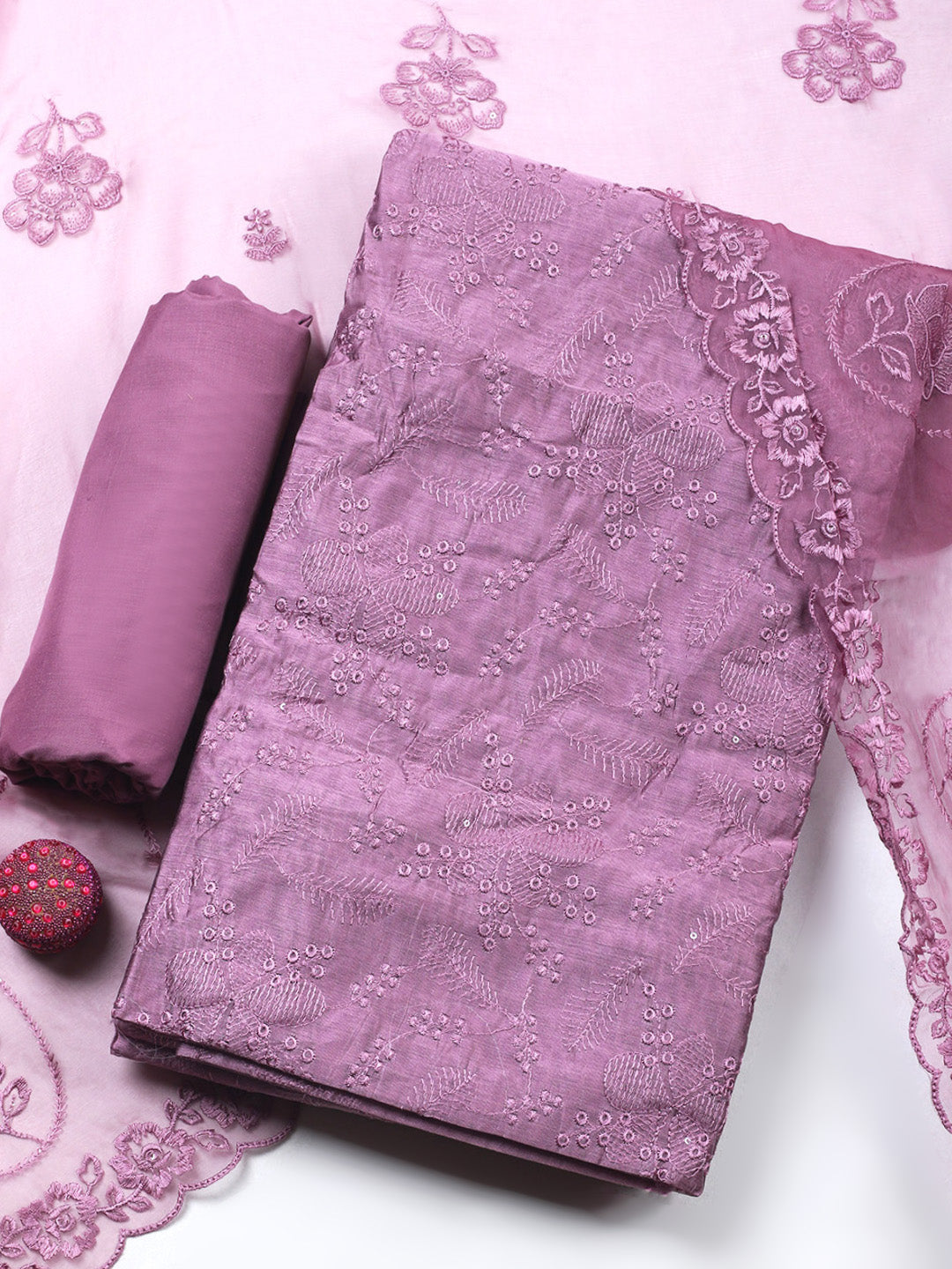 Purple Embroidery Chanderi Unstitched Dress Material