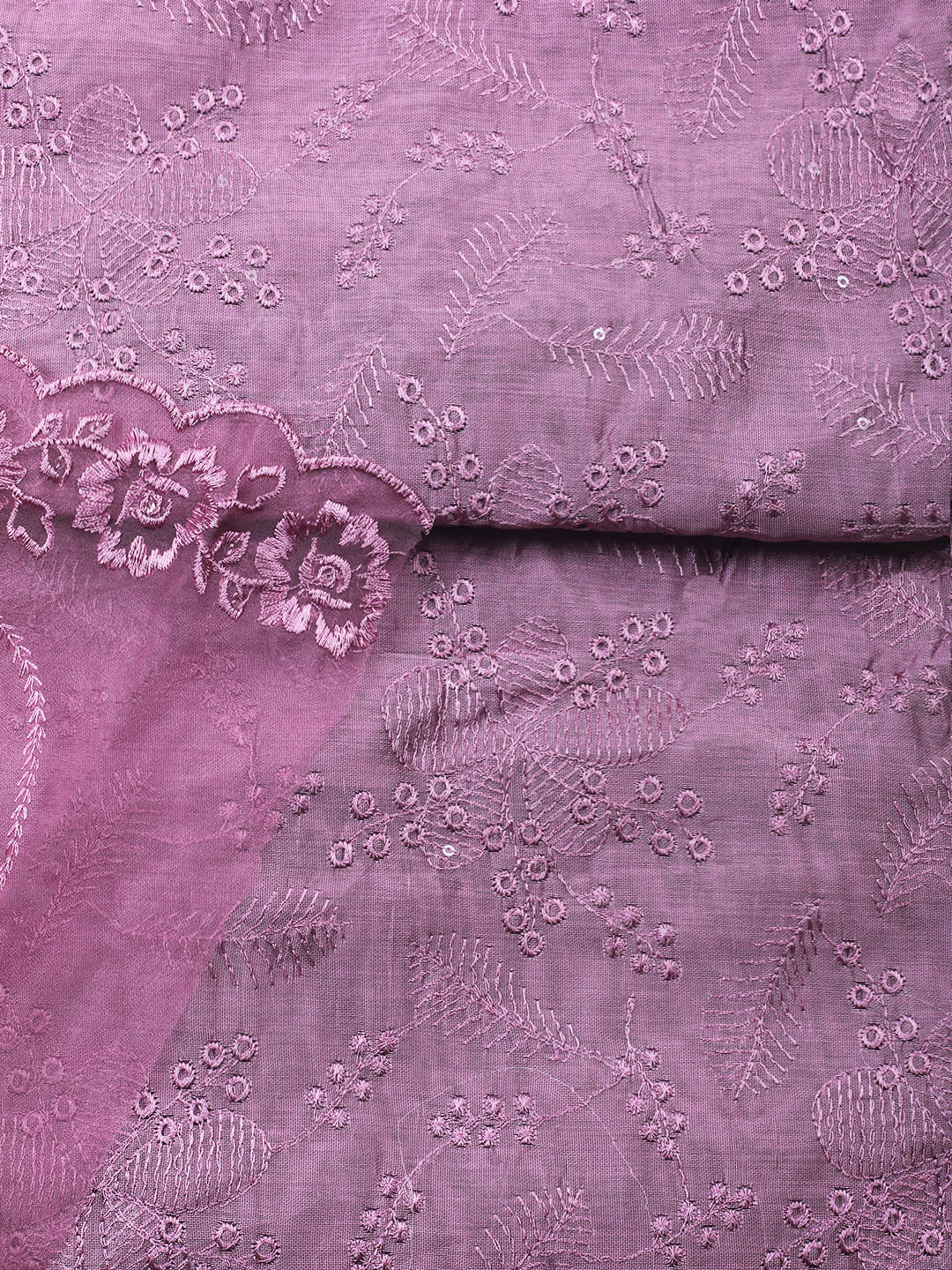 Purple Embroidery Chanderi Unstitched Dress Material