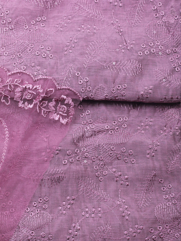 Purple Embroidery Chanderi Unstitched Dress Material