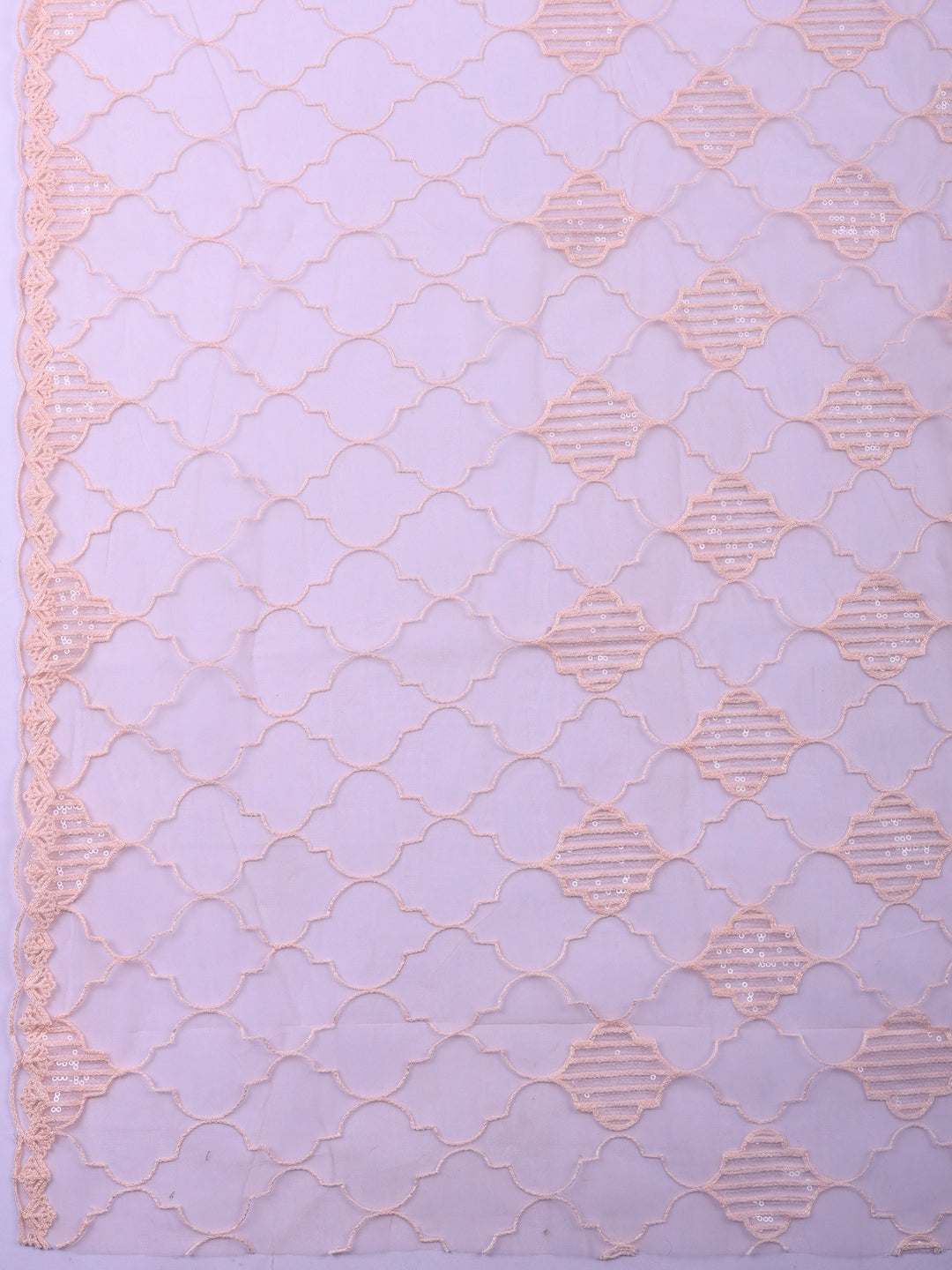 Peach Embroidered Cotton Blend Unstitched Suit &amp; Pant With Cotton Dupatta