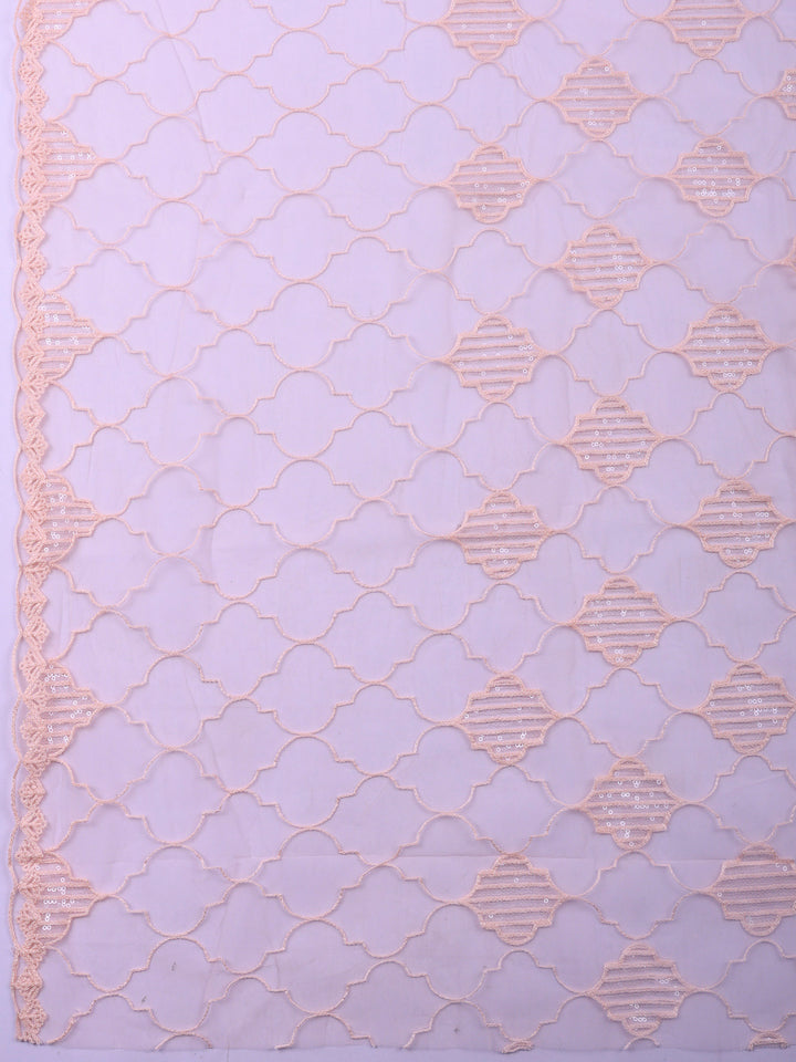 Peach Embroidered Cotton Blend Unstitched Suit &amp; Pant With Cotton Dupatta