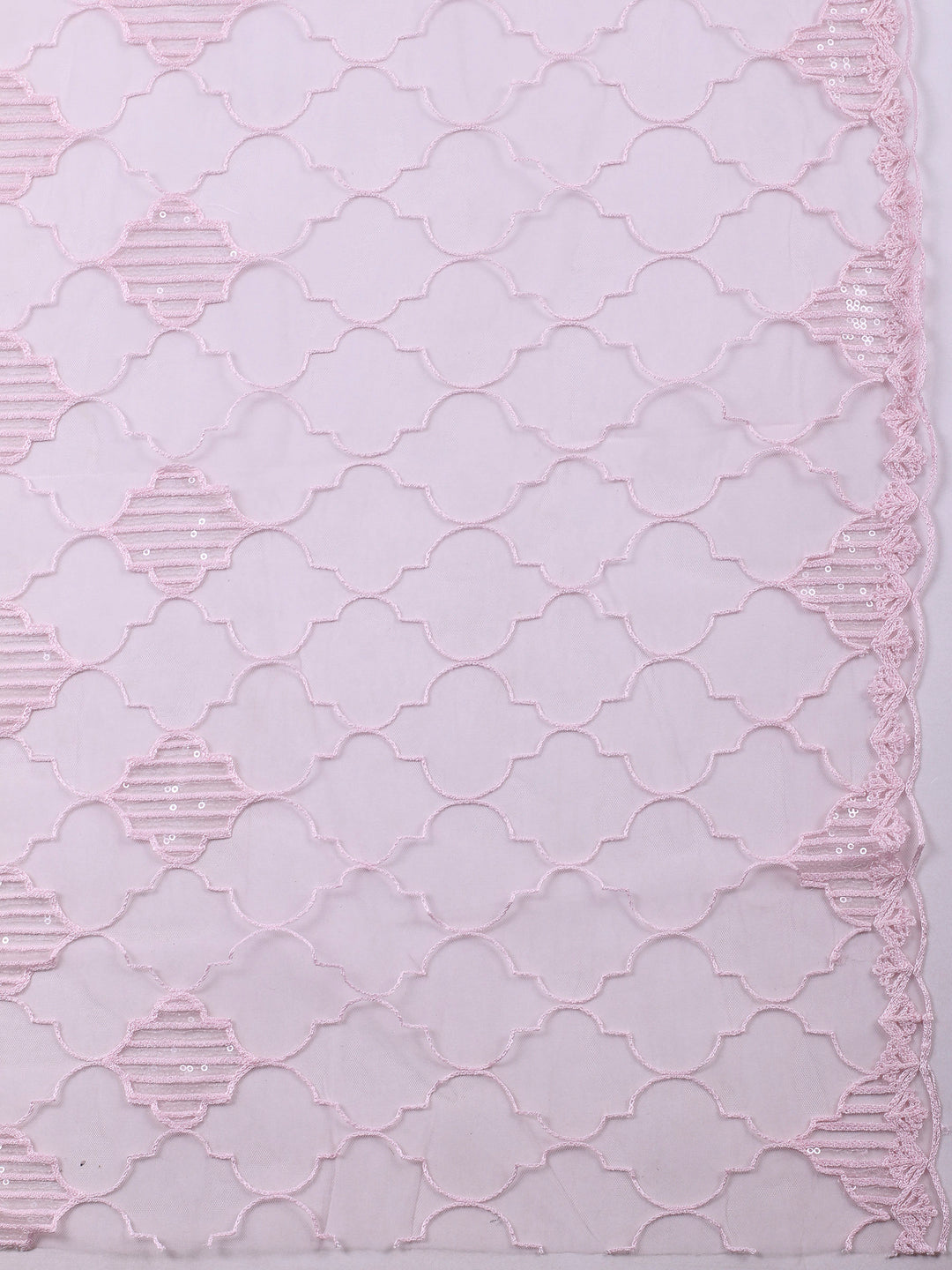 Pink Embroidered Cotton Blend Unstitched Suit &amp; Pant With Cotton Dupatta