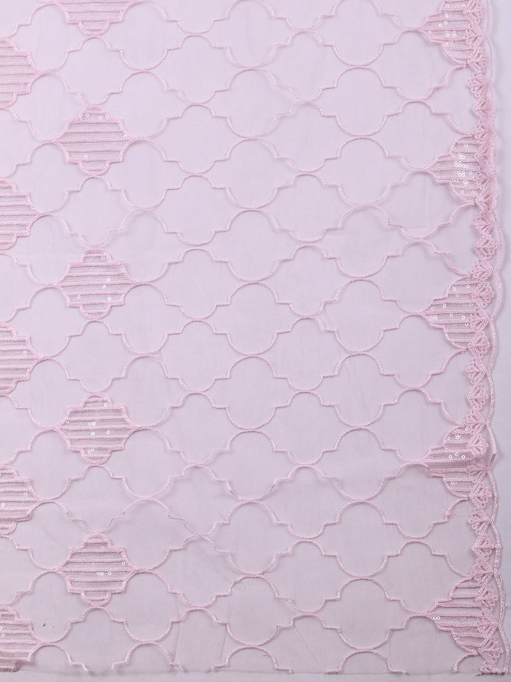 Pink Embroidered Cotton Blend Unstitched Suit &amp; Pant With Cotton Dupatta