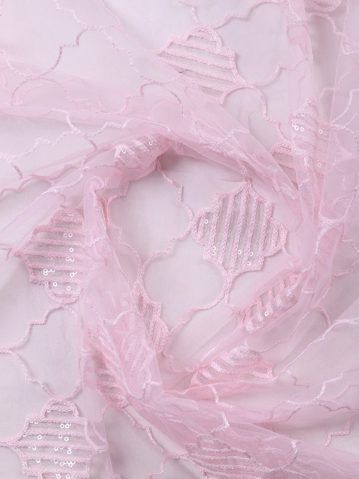 Pink Embroidered Cotton Blend Unstitched Suit &amp; Pant With Cotton Dupatta