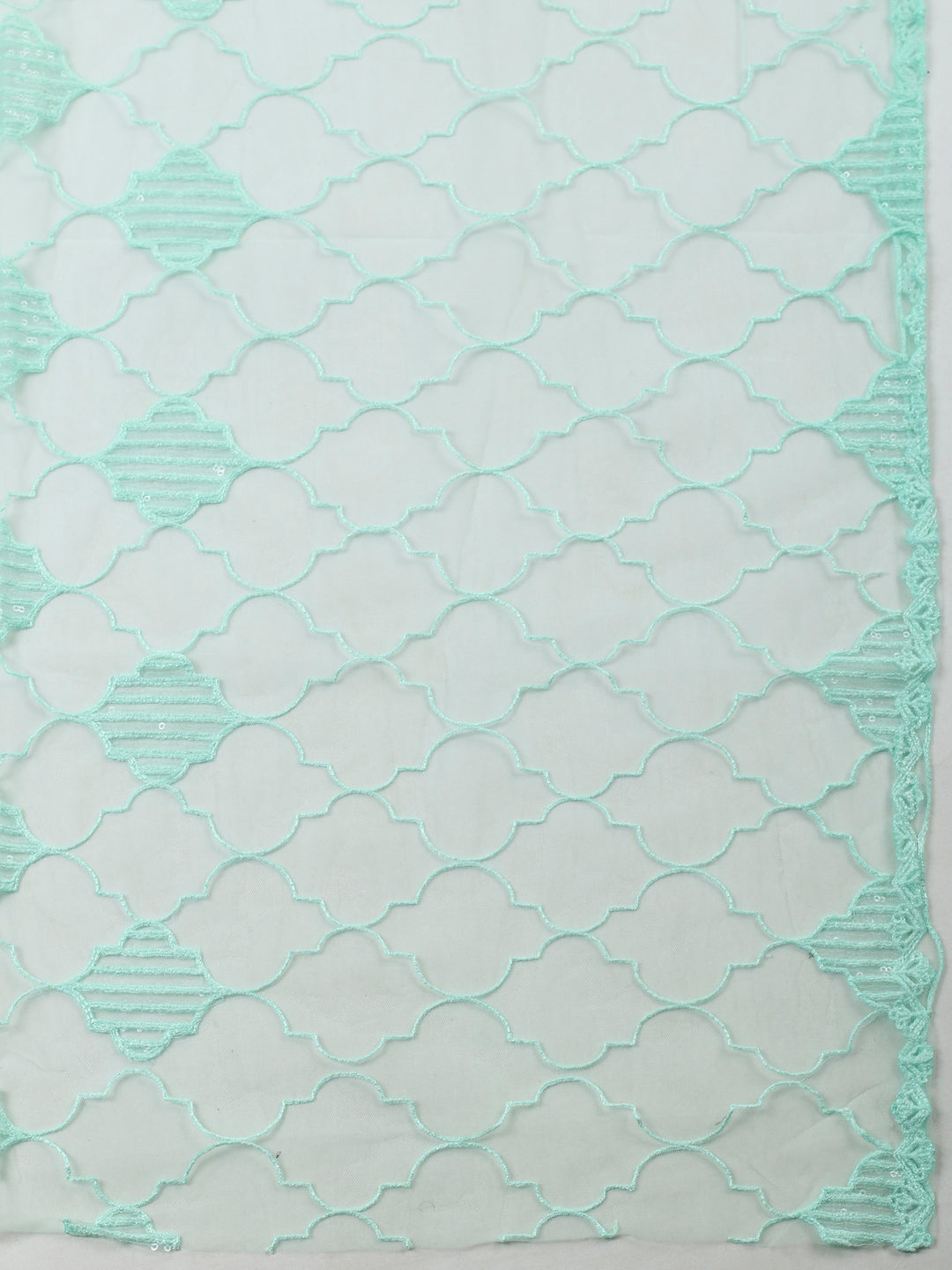 Sea Green Embroidered Cotton Blend Unstitched Suit &amp; Pant With Cotton Dupatta