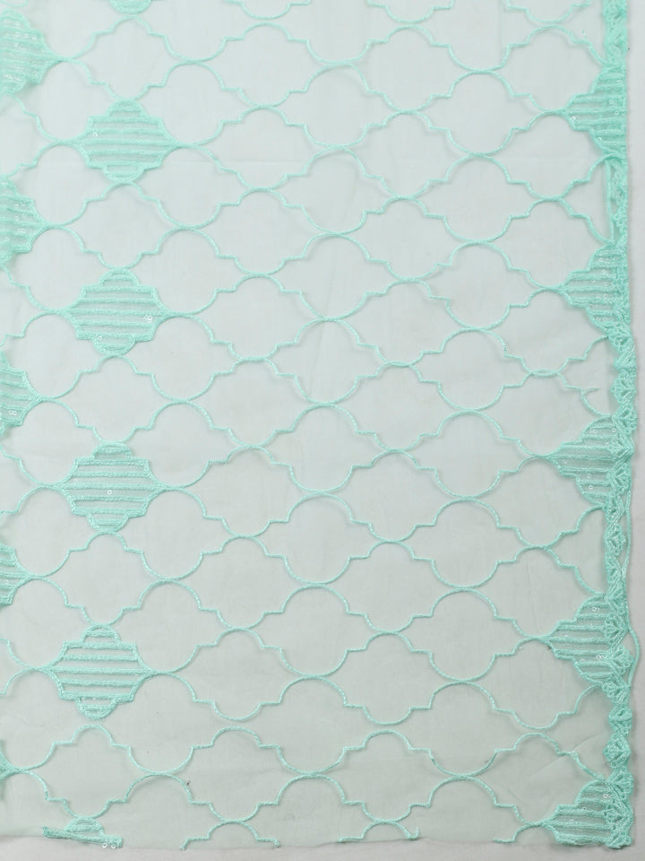 Sea Green Embroidered Cotton Blend Unstitched Suit &amp; Pant With Cotton Dupatta