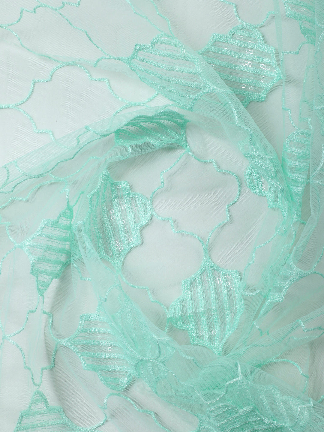 Sea Green Embroidered Cotton Blend Unstitched Suit &amp; Pant With Cotton Dupatta