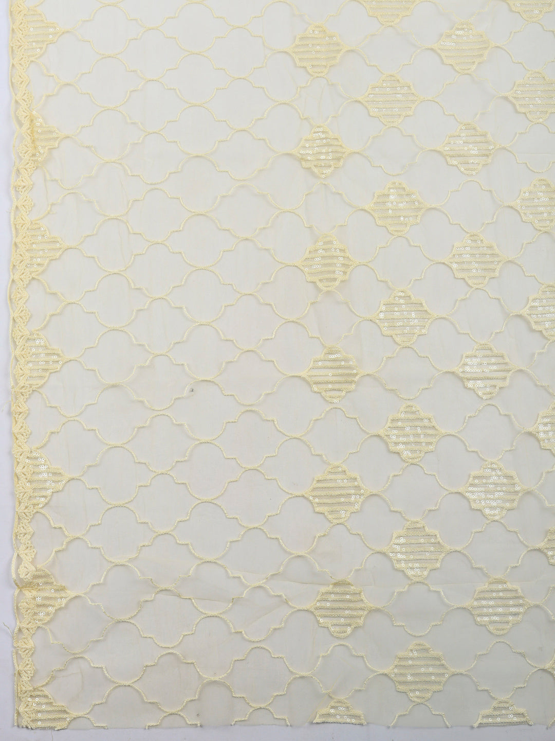 Yellow Embroidered Cotton Blend Unstitched Suit &amp; Pant With Cotton Dupatta