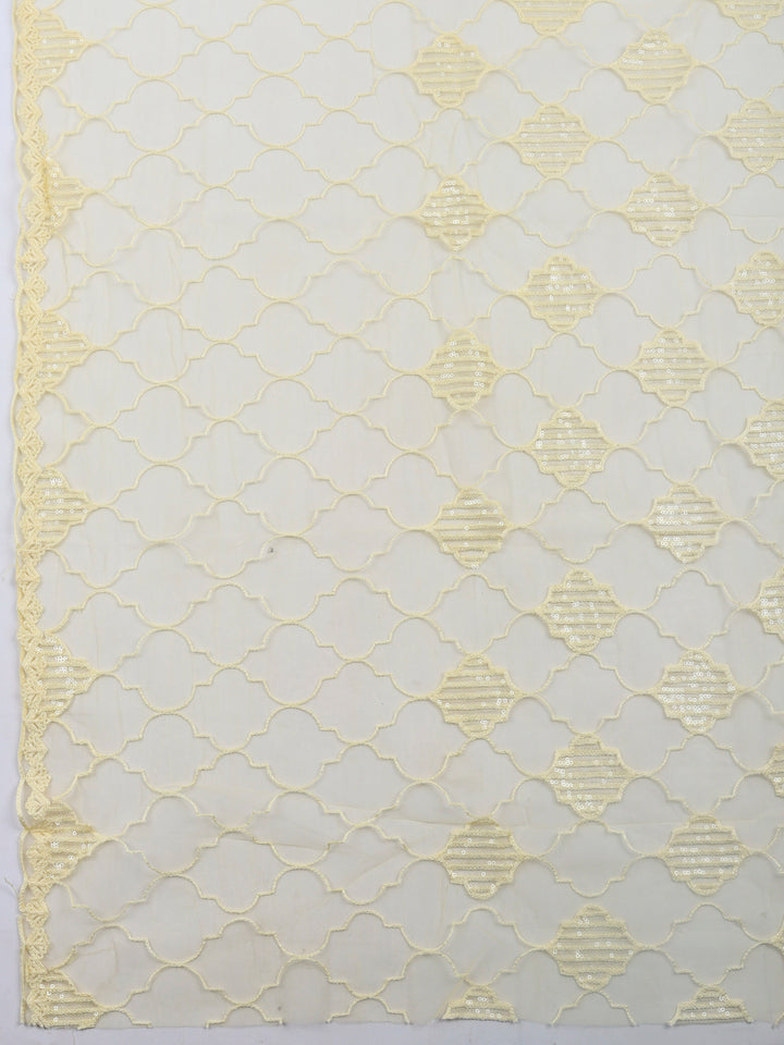 Yellow Embroidered Cotton Blend Unstitched Suit &amp; Pant With Cotton Dupatta