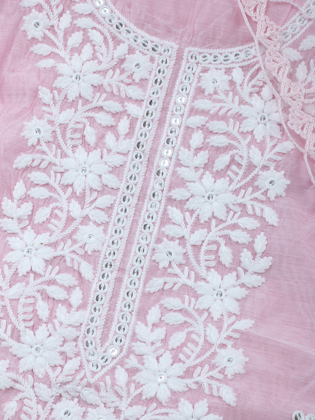 Pink Embroidery Chanderi Unstitched Dress Material