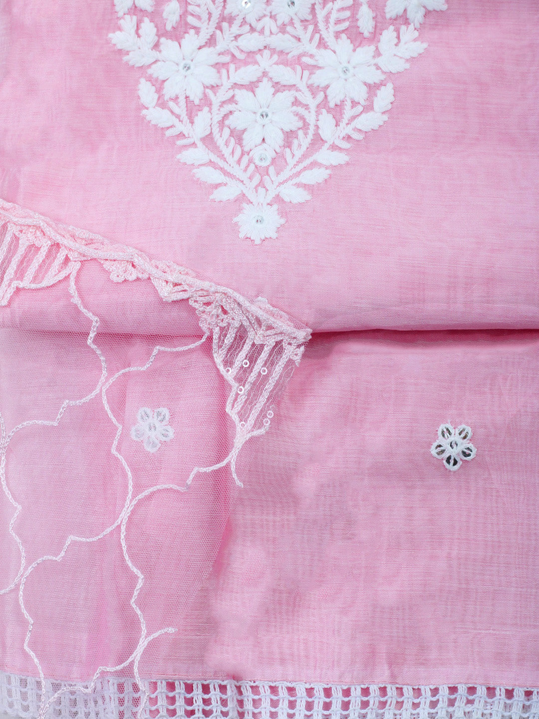 Pink Embroidery Chanderi Unstitched Dress Material