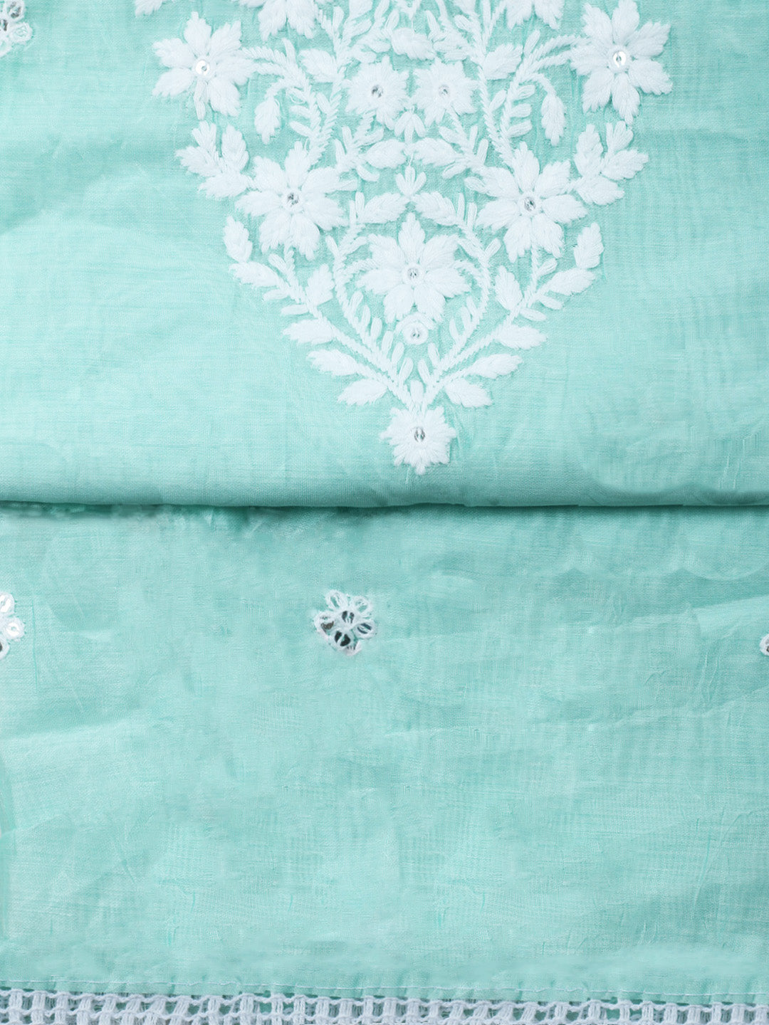 Sea Green Embroidery Chanderi Unstitched Dress Material
