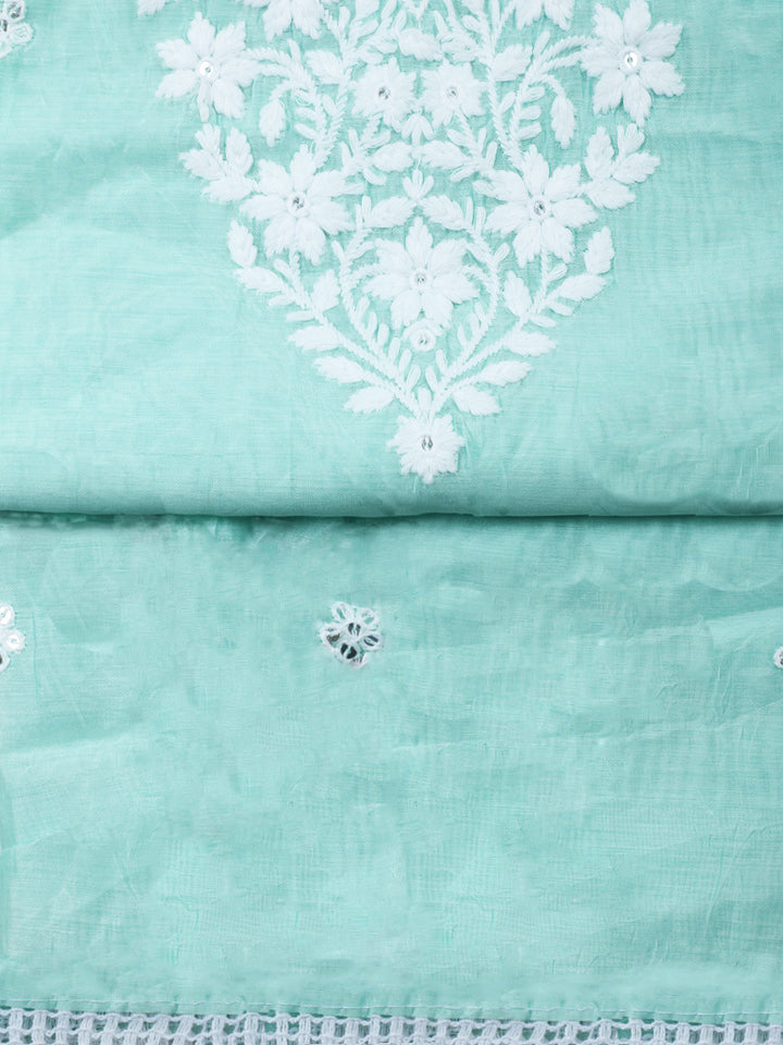 Sea Green Embroidery Chanderi Unstitched Dress Material