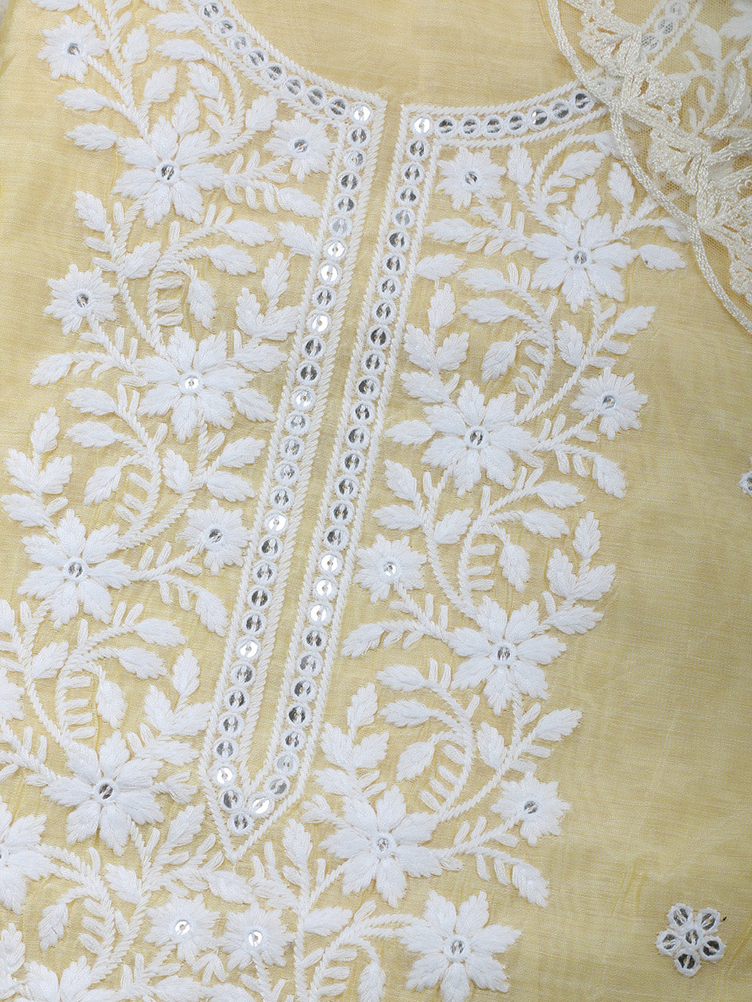 Yellow Embroidery Chanderi Unstitched Dress Material