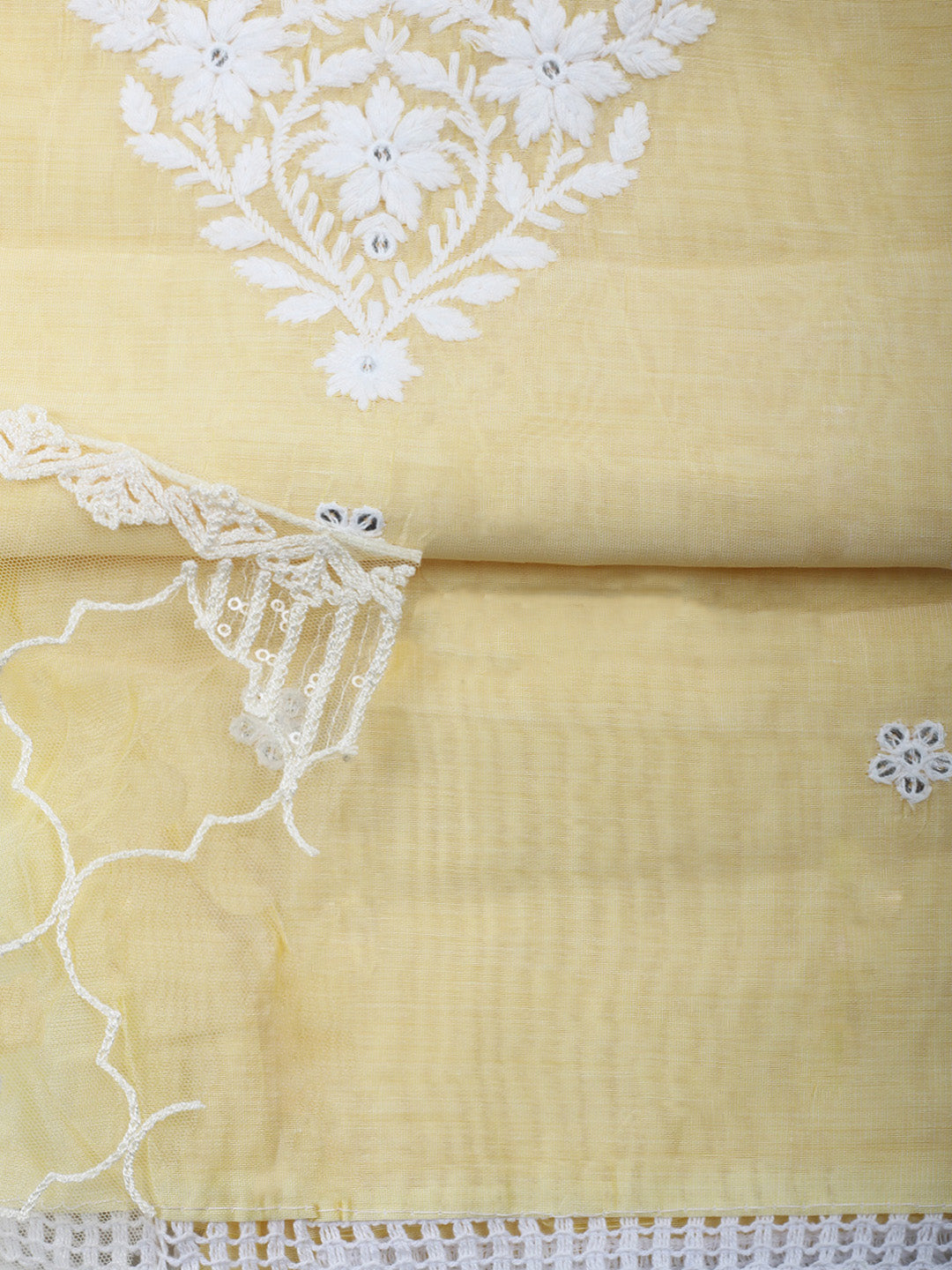 Yellow Embroidery Chanderi Unstitched Dress Material